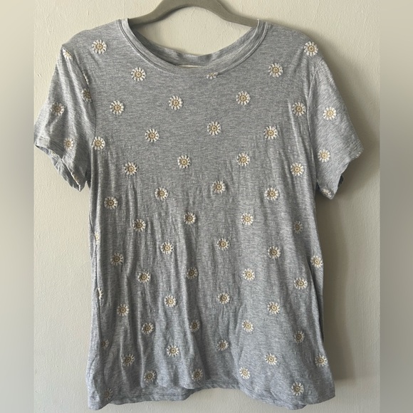 Lucky Brand Embroidered Floral Daisy Short Sleeve Relaxed Fit Tee Shirt - Picture 3 of 5